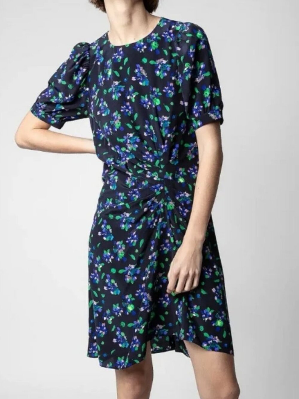 Zadig & Voltaire Rixe Bianca‎ Black Cocktail Floral Silk Dress